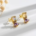 Fishtail earrings with purple pear-shaped stones and white opal in golden finish - Purple Gemstone Opal Style (923-2#)