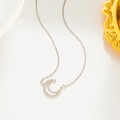 Silver moon pendant necklace with shimmering crystals and mother of pearl on white background - Mother of Pearl Moon Style (559) / Silver