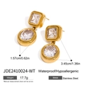 Elegant gold stainless steel earrings with white zircon, waterproof and hypoallergenic - Geometric Dangle / JDE2410024-WT (1.57cm*3.45cm)