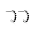 S925 sterling silver C-shaped hoop earrings featuring black cubic zirconia pavé stones - Platinum Black