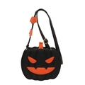 Zwarte Halloween pompoen schoudertas met oranje gezicht en vleermuis decoratie - Zwart Boos