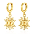 Golden stainless steel hoop earrings featuring minimalist eye and sunburst charm pendants - Angel Eye (MS-672) / 2.0*8 / Gold