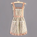 Pastel green floral canvas apron with pink polka dot trim and white lace edges - Strap Floral Princess Style-Double Pocket Green