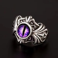 Vintage punk devil's eye adjustable ring with silver wave pattern and purple eye gem - Adjustable Open / Lace Border Devil Eye Purple