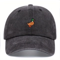 Classic dark grey washed baseball cap with embroidered colorful duck pattern on front - Adjustable / Black