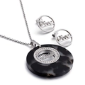 Silver jewelry set with love pendants, tortoiseshell texture and crystal accents - Silver Love Letter (KS51834-K)