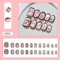 Pink cartoon bear and paw print press-on nails for kids with heart patterns - Cheese Cute Rabbit (K006)