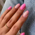 Press-on nail set with rose pink and light nude colors featuring gold glitter accents - Bz1488 Beautiful Rivers And Mountains / Glue Type