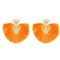 Modische goldene Ohrringe mit orangefarbenen Quasten in geometrischem Fächerdesign - KC Gold Orange (4509)