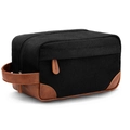 Premium black canvas men's toiletry bag featuring vintage brown faux leather accents - Black