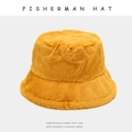 Thickened yellow faux fur fisherman hat with soft plush texture for winter warmth - M (56-58cm) / Gold