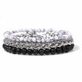 Men's retro bracelet set featuring natural marble beads and vintage steel chains - White Turquoise Black Turquoise / Silver Chain