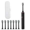 Rechargeable sonic electric toothbrush kit in black with travel case and 7 replacement heads - 101 Black (8 Heads + Case)