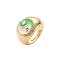 Goldener offener Ring mit herzförmigem Emaille-Yin-Yang-Muster in Grün und Weiß - Einstellbar Offen / Grün