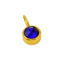 Golden round pendant with deep blue gemstone setting and a polished metal ring - September (ZA2171G)