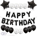 16-inch black Happy Birthday balloon set with star foils and glitter sequins for parties - Black