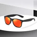 Polarized camellia sunglasses with matte black frame and orange-red mirrored lenses - Men's Polarized Black Frame Red Lens