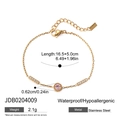 Gold stainless steel bracelet with round pink zircon and pave rectangle charms - Gold Pink Main Stone Chain (JDB0204009)