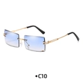 Rimless rectangular sunglasses with light blue gradient lenses and gold metal frames - C10 Blue Gradient