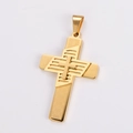 Close-up of golden double-layer cross pendant with geometric texture and hollow pattern - Large (Without Chain) / Gold