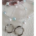 DIY crystal beaded chain with light blue and pink pearls and silver metal spring rings - Mermaid Pearl (Silver Buckle)