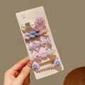 5-piece rhinestone pearl hair clip set with purple bow and bear for women and girls - #2#5198 Purple Smiley 5-piece Set