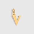 Polished 18K gold letter V pendant charm with a glossy mirror finish for necklaces - Lowercase v - 14K Gold