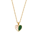 Minimalistische 18K vergoldete Herz-Halskette mit Muschel und grünem Emaille-Anhänger - Muschel Farbblock Herz Anhänger Halskette - Gold