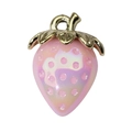 Pink and purple gradient strawberry charm with gold leaf for DIY jewelry making - Solid Pink
