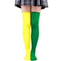 Chaussettes hautes au-dessus du genou avec design asymétrique jaune et vert foncé - Taille unique / Jaune et Vert / Yin Yang 21