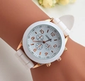 Luxury white and rose gold quartz watch with sparkling crystals and metal band - Geneva White