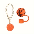 Detailed view of basketball pendant gold chain and orange silicone straw topper accessory - Basketball Set