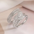 Silver layered ring featuring heart-shaped evil eye motif with sparkling zircon stones - Adjustable Open / Heart Evil Eye / Silver
