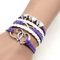 Multi-layer woven bracelet in purple and white leather with heart and infinity charms - Purple Heart Braided Bracelet