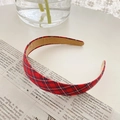 French style red checkered pattern fabric headband on a vintage newspaper background - Artistic Plaid Style / Red Plaid
