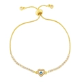 Pulsera de corazón dorada con ojo turco y cierre ajustable con brillantes circonitas - Estilo D-Forma de Corazón