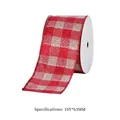 Red and white gingham burlap ribbon with wired edges for Christmas gift wrapping - Red Fine Linen Red White Gingham