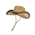 Handwoven straw western cowboy hat with breathable hollow brim and adjustable wind cord - Black