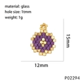 Detail view of purple and gold beaded glass moon pendant with size and weight specs - Purple (Round)
