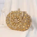 Mini evening clutch bag featuring radiant gold rhinestones and metallic handle chain - Oval Egg Shape - Gold