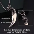 Vintage stainless steel tiger head faux tooth pendant necklace with round bead chain link - Wolf Tooth No.13 + 70cm Steel Chain