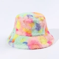 Cappello da pescatore colorato in finta pelliccia pastello con trama soffice - M(56-58cm) / Rosa Giallo Verde Blu Viola Tie-dye (Stile 1)