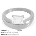 Silver minimalist irregular ring with zircon in size US 8 made of stainless steel - US 8# / Silver