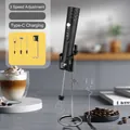 Black cordless electric milk frother with stand and three interchangeable mixing heads - R4 Three Head with Stand / Black