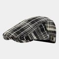 Detalle de la gorra plana a cuadros vintage con hebilla de latón y textura tejida - Cuadros Escoceses Negro Blanco Crema (Color 1#)