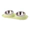 Double pet feeding station with two tilted stainless steel bowls and green splash-proof base - Light Green (Stainless Steel Bowl) / 41*22.5*8.5cm
