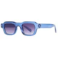 Trendige quadratische Sonnenbrille mit transparentem blauem Rahmen und lila Verlauf - Blauer Rahmen Verlaufsgraue Gläser