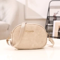 Minimalist beige oil wax leather crossbody bag with Sunwaycity logo and textile strap - Apricot