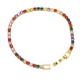 Rainbow cubic zirconia tennis bracelet with gold plating and fold-over clasp - Multi-color