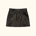 Rock-style black suede mini skirt featuring silver rivets and side metal eyelet details - S / Wild Black